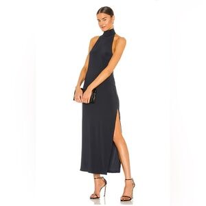 Norma Kamali Halter Turtle Side Slit Gown in Pewter EXCELLENT CONDITION